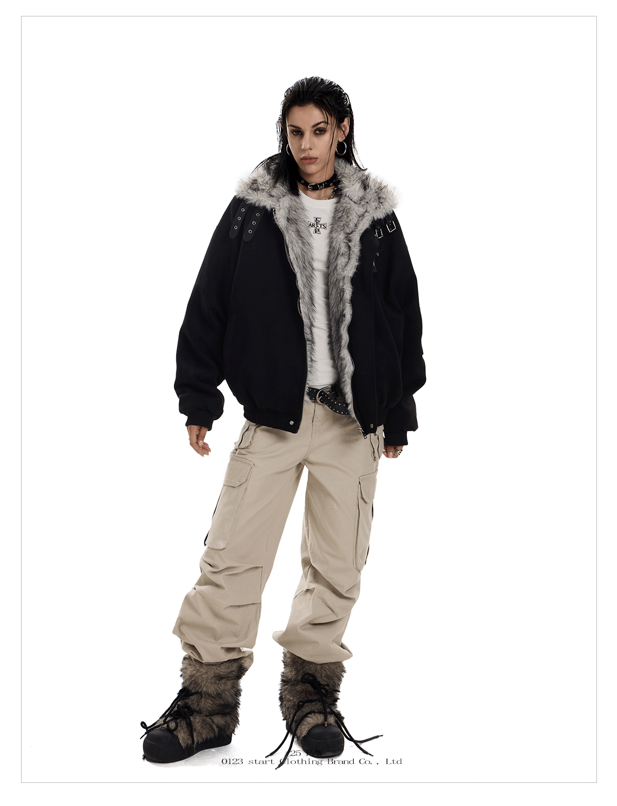 Faux Suede Sherpa Collar Cross Patch Puffer Jacket - COPPING THREADS - 0123Start