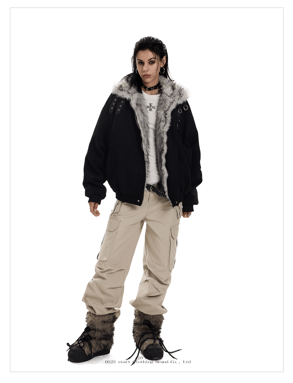 Faux Suede Sherpa Collar Cross Patch Puffer Jacket - COPPING THREADS - 0123Start