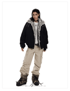 Faux Suede Sherpa Collar Cross Patch Puffer Jacket - COPPING THREADS - 0123Start