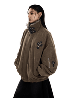 Faux Suede Sherpa Collar Cross Patch Puffer Jacket - COPPING THREADS - 0123Start