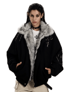 Faux Suede Sherpa Collar Cross Patch Puffer Jacket - COPPING THREADS - 0123Start