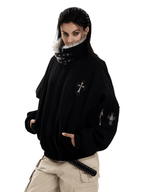 Faux Suede Sherpa Collar Cross Patch Puffer Jacket - COPPING THREADS - 0123Start