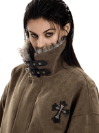 Faux Suede Sherpa Collar Cross Patch Puffer Jacket - COPPING THREADS - 0123Start