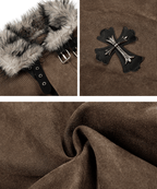 Faux Suede Sherpa Collar Cross Patch Puffer Jacket - COPPING THREADS - 0123Start