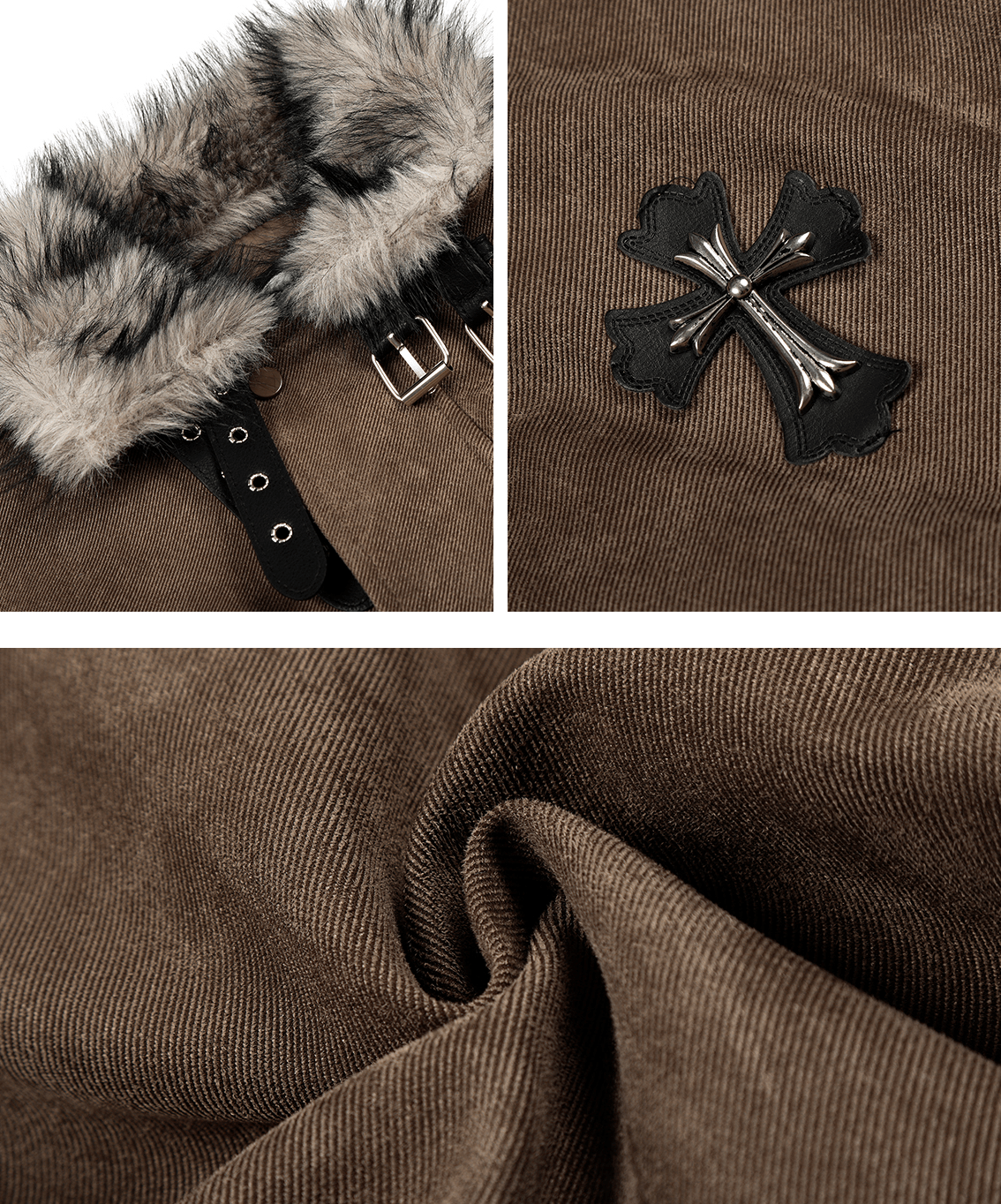 Faux Suede Sherpa Collar Cross Patch Puffer Jacket - COPPING THREADS - 0123Start