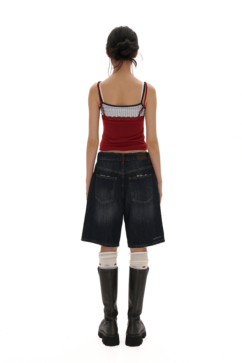 Faux Three - Piece Layered Lace Trim Textured Mesh Cami Top - COPPING THREADS - MOROMORO