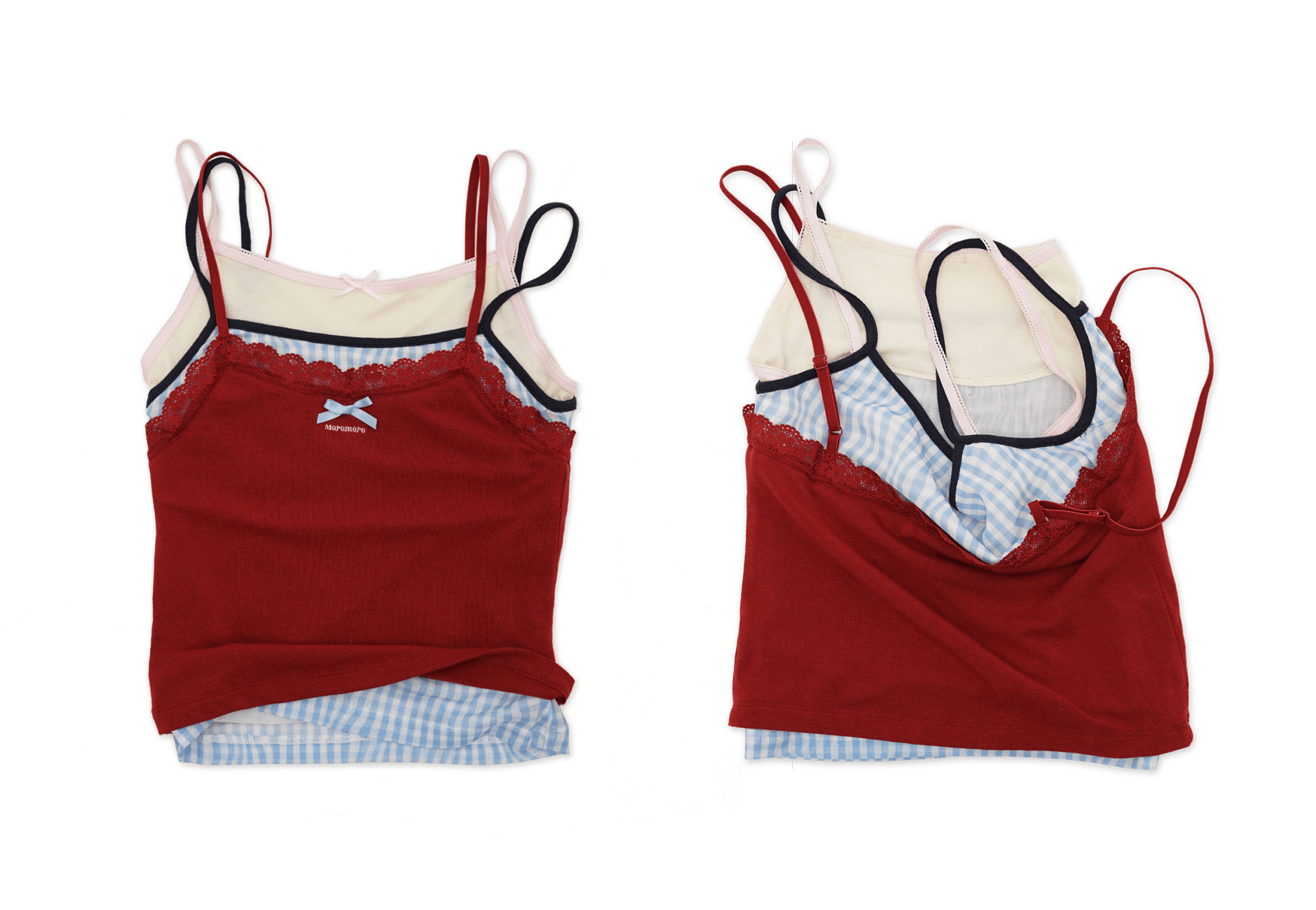 Faux Three - Piece Layered Lace Trim Textured Mesh Cami Top - COPPING THREADS - MOROMORO