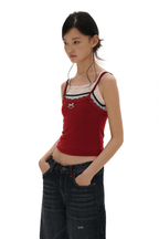 Faux Three - Piece Layered Lace Trim Textured Mesh Cami Top - COPPING THREADS - MOROMORO