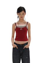 Faux Three - Piece Layered Lace Trim Textured Mesh Cami Top - COPPING THREADS - MOROMORO