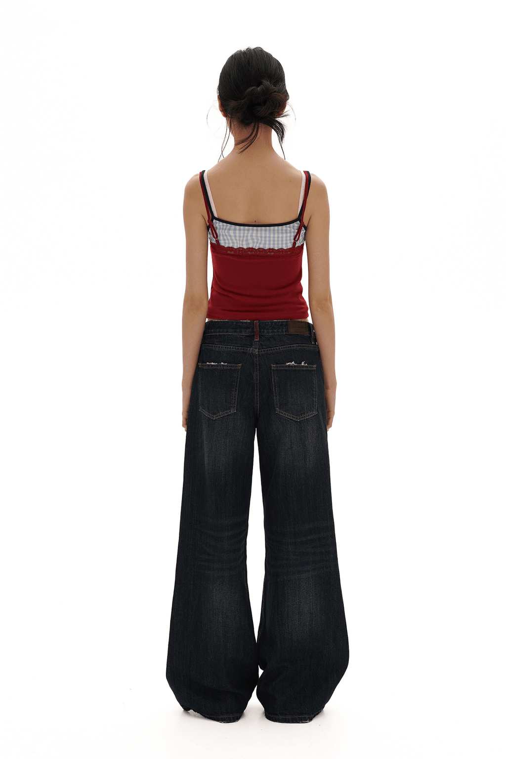 Faux Three - Piece Layered Lace Trim Textured Mesh Cami Top - COPPING THREADS - MOROMORO