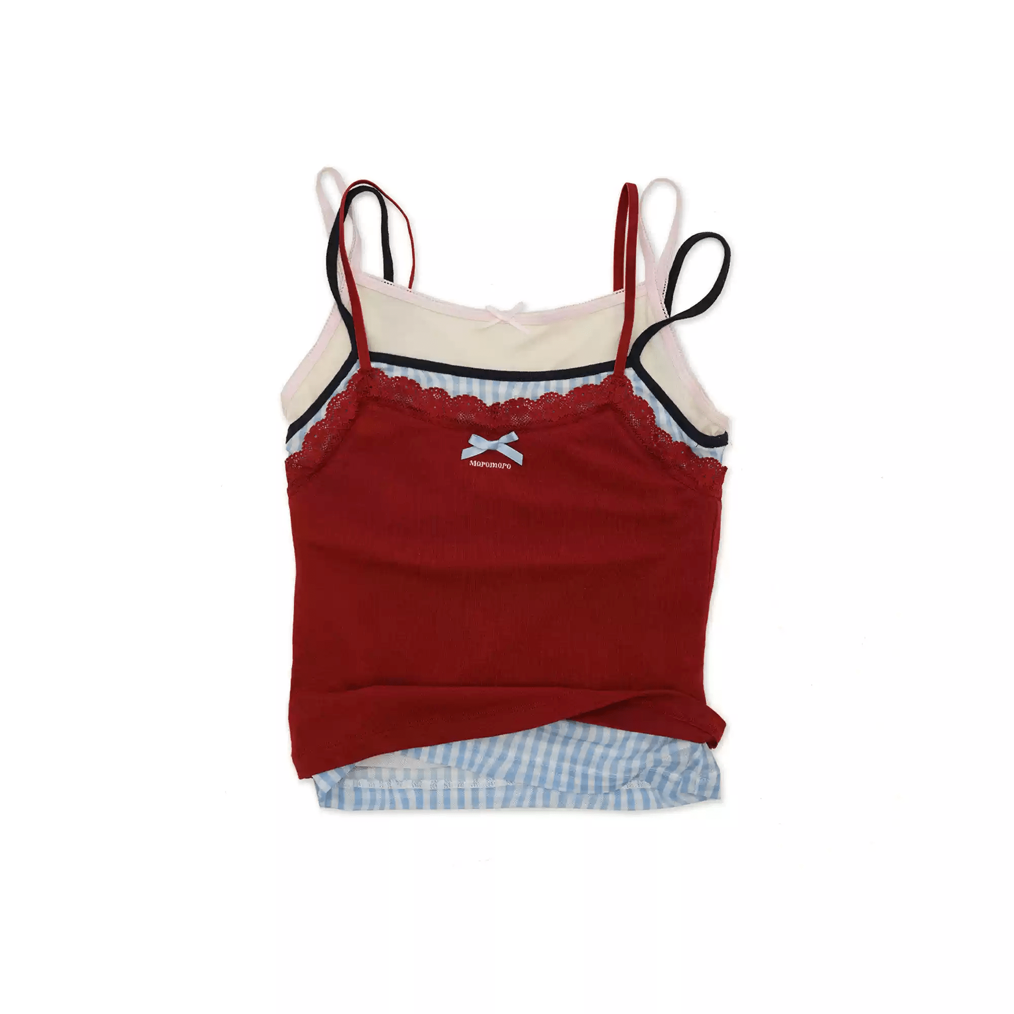 Faux Three - Piece Layered Lace Trim Textured Mesh Cami Top - COPPING THREADS - MOROMORO