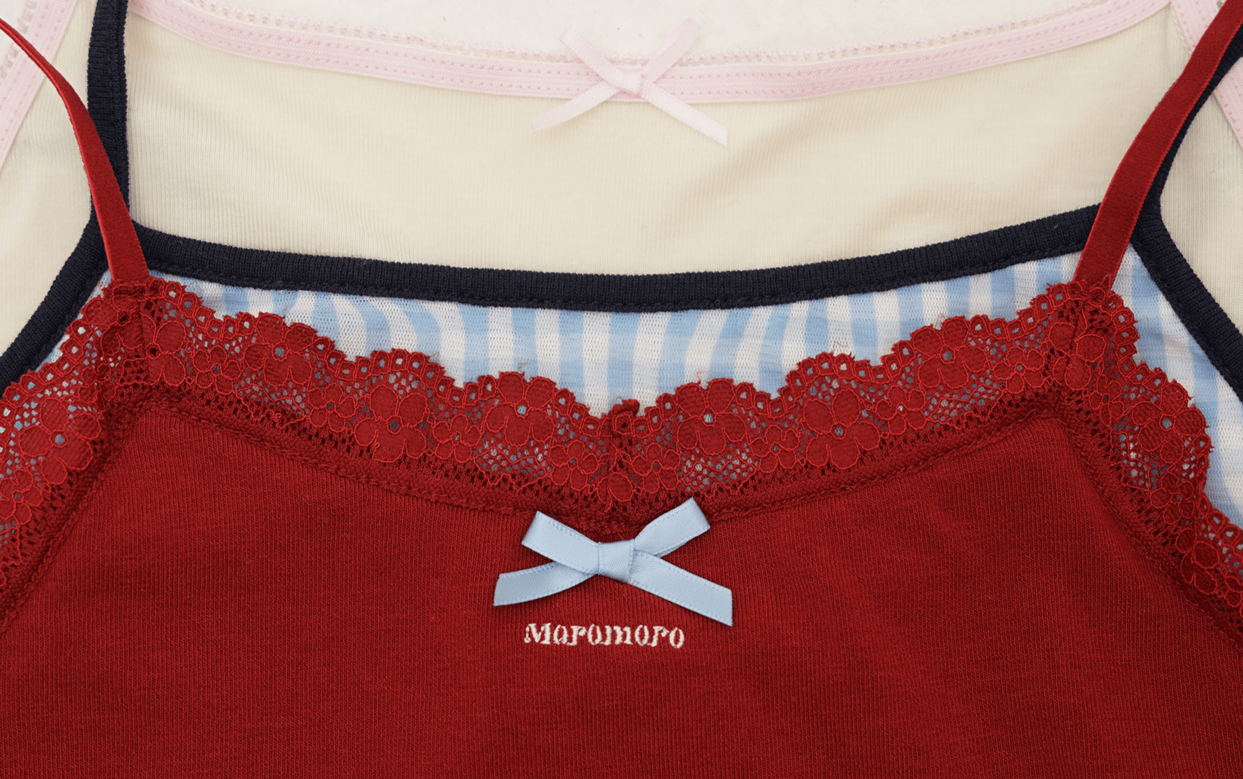 Faux Three - Piece Layered Lace Trim Textured Mesh Cami Top - COPPING THREADS - MOROMORO