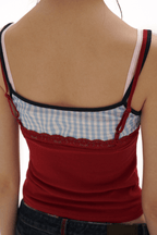 Faux Three - Piece Layered Lace Trim Textured Mesh Cami Top - COPPING THREADS - MOROMORO