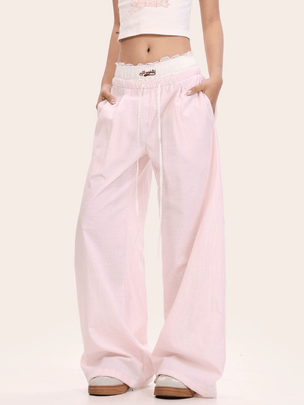 Faux Two - Piece Lace Waist Striped Pants - COPPING THREADS - CT Select