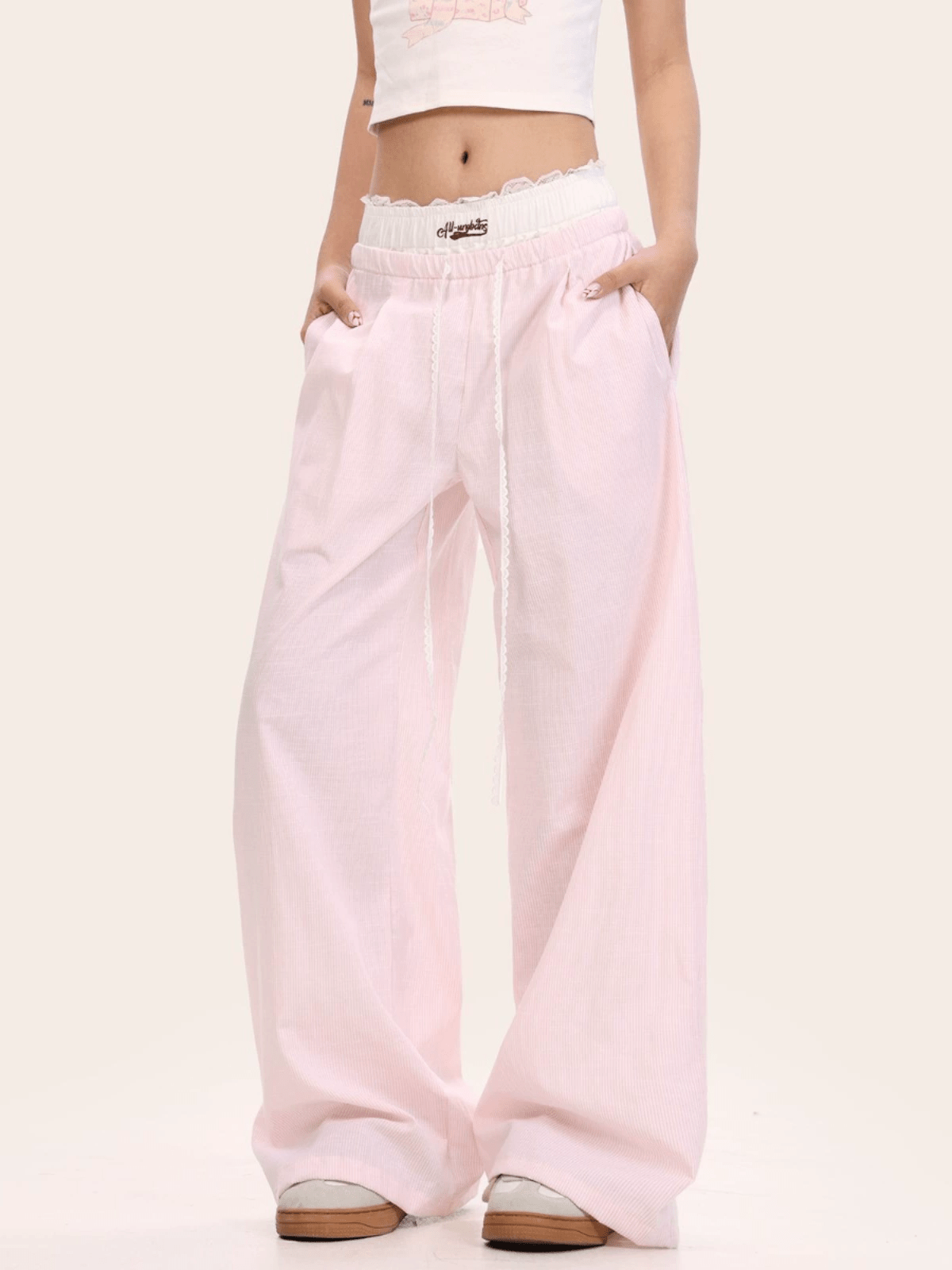 Faux Two - Piece Lace Waist Striped Pants - COPPING THREADS - CT Select