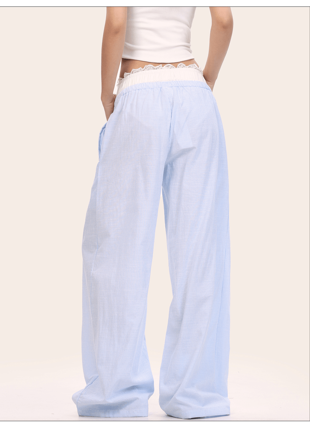 Faux Two - Piece Lace Waist Striped Pants - COPPING THREADS - CT Select