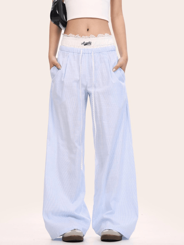 Faux Two - Piece Lace Waist Striped Pants - COPPING THREADS - CT Select