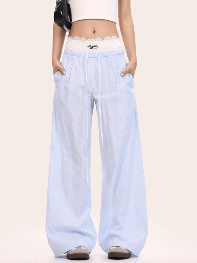 Faux Two - Piece Lace Waist Striped Pants - COPPING THREADS - CT Select Hover Image