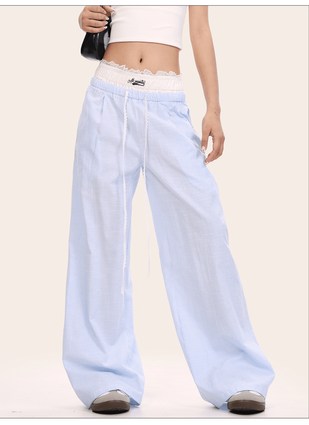 Faux Two - Piece Lace Waist Striped Pants - COPPING THREADS - CT Select