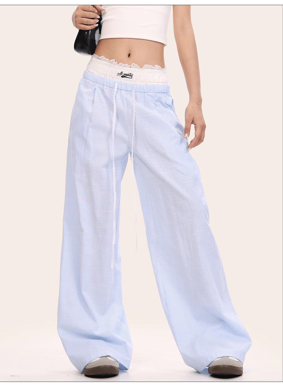 Faux Two - Piece Lace Waist Striped Pants - COPPING THREADS - CT Select