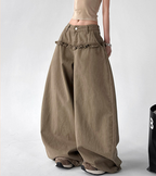 Washed Ruffle High-Waist Wide-Leg Pants – CT2005