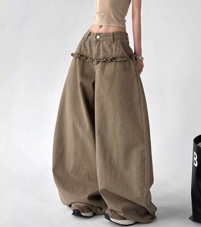 Washed Ruffle High-Waist Wide-Leg Pants – CT2005