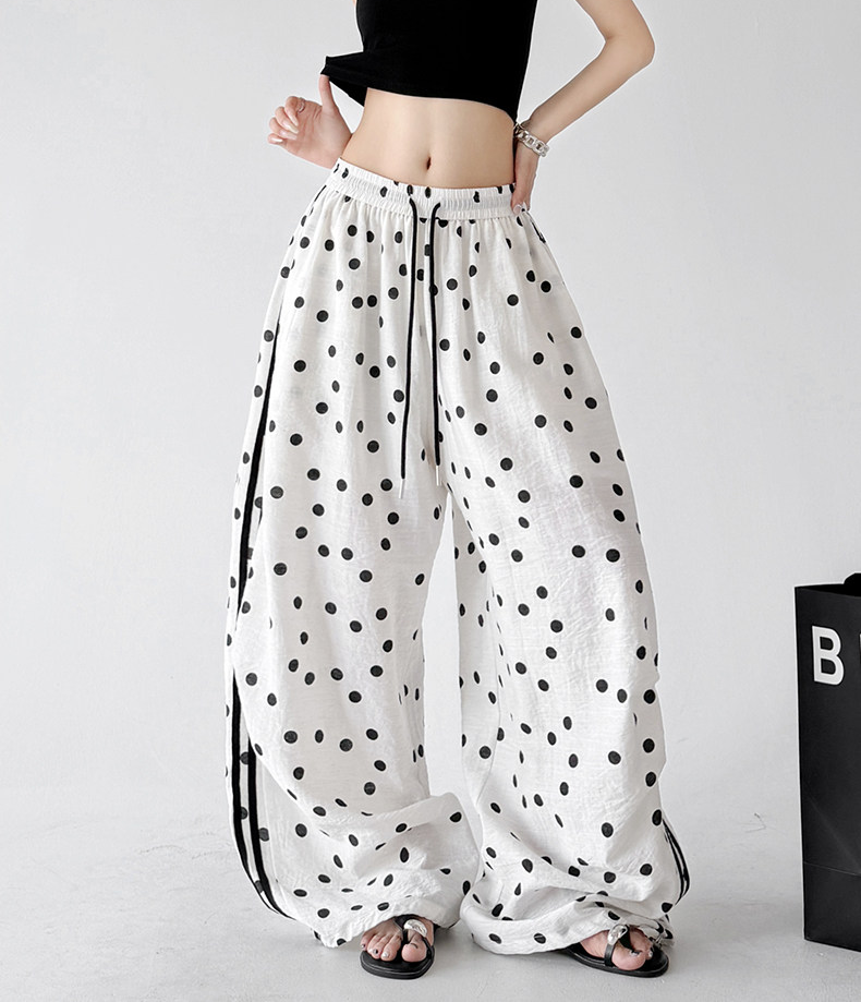 Polka Dot Side Stripe Wide Leg Pants - CT66177