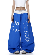 Color-Block Letter Print Parachute Pants