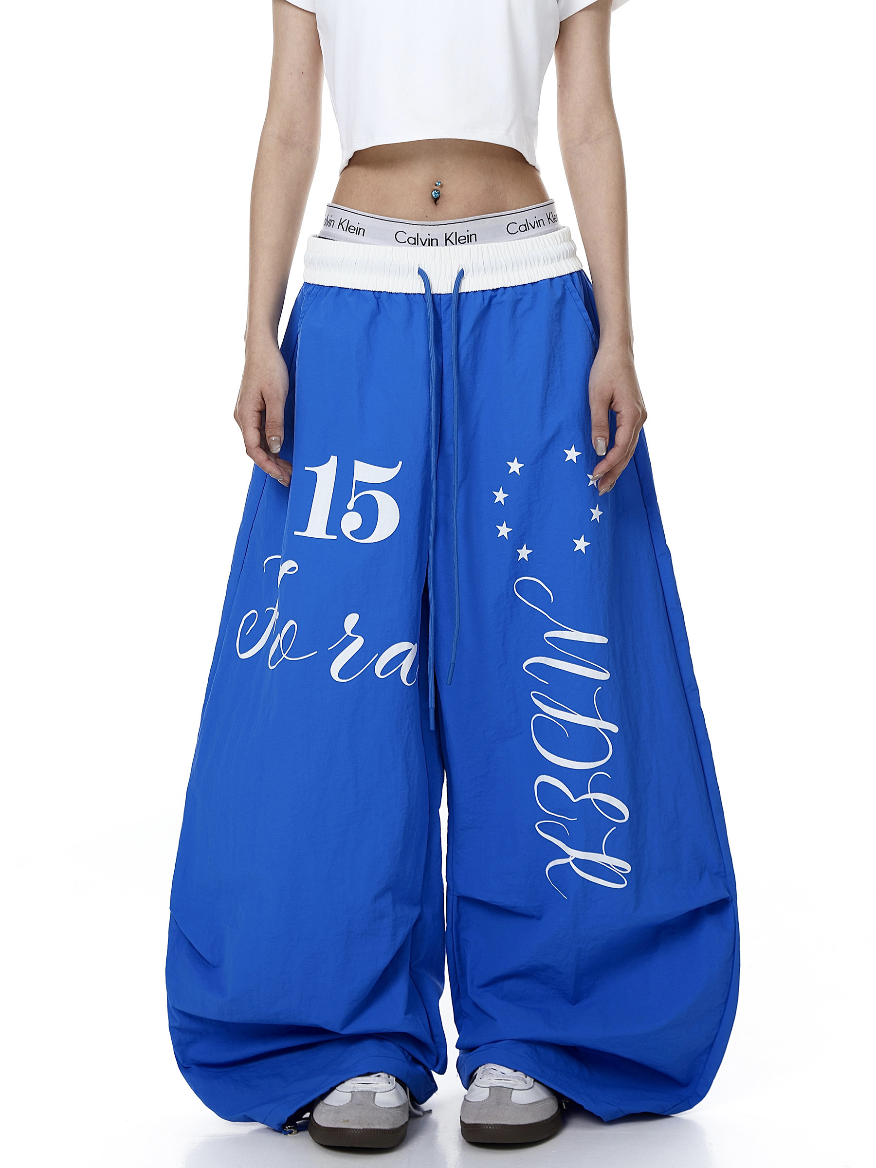 Color-Block Letter Print Parachute Pants