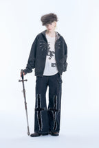 Firework Sequin Distressed Double Zip - Up Hoodie - COPPING THREADS - APRIORITY