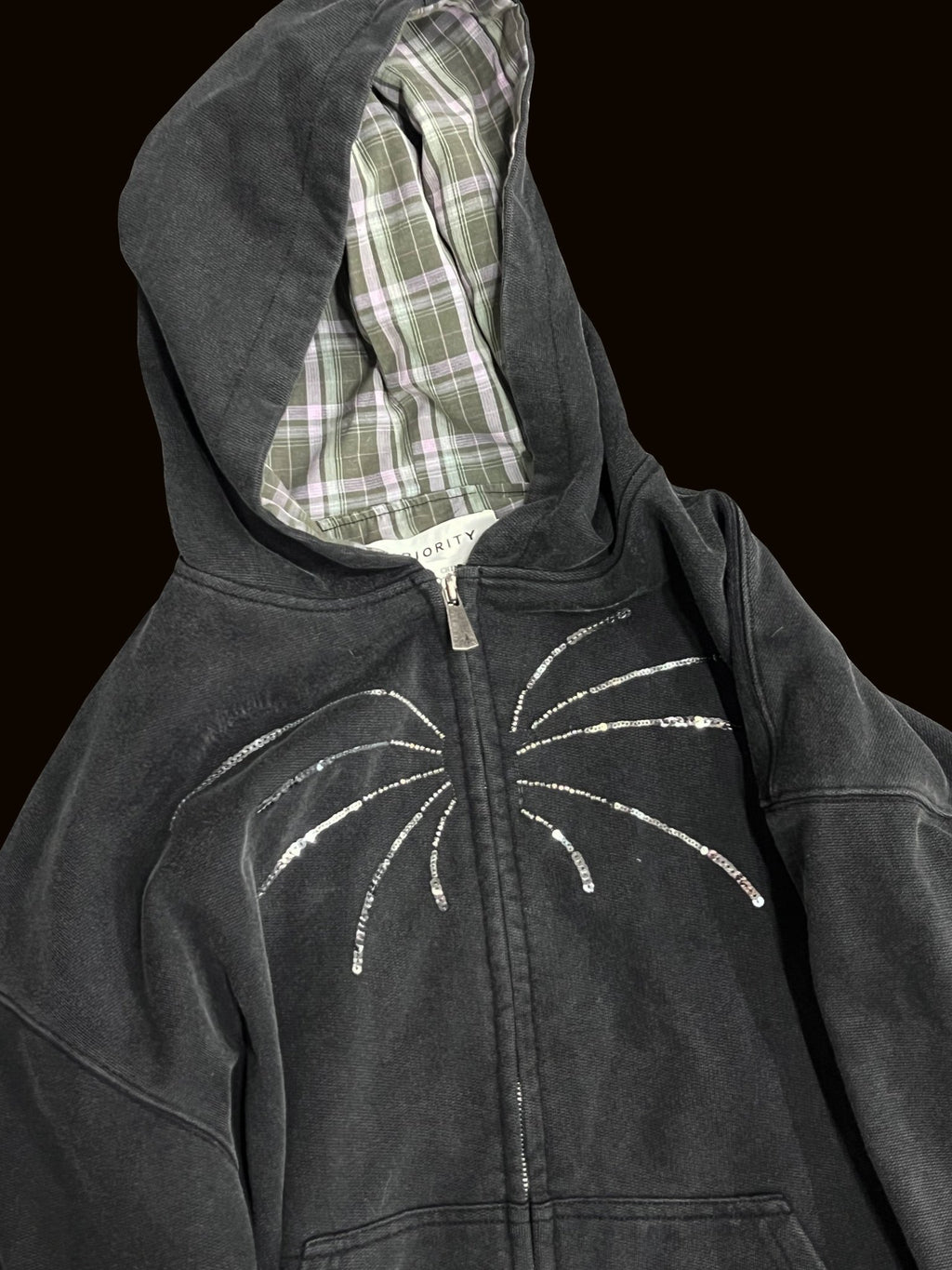 Firework Sequin Distressed Double Zip - Up Hoodie - COPPING THREADS - APRIORITY