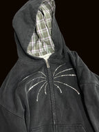 Firework Sequin Distressed Double Zip - Up Hoodie - COPPING THREADS - APRIORITY