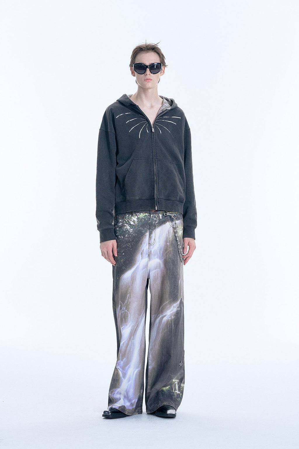 Firework Sequin Distressed Double Zip - Up Hoodie - COPPING THREADS - APRIORITY