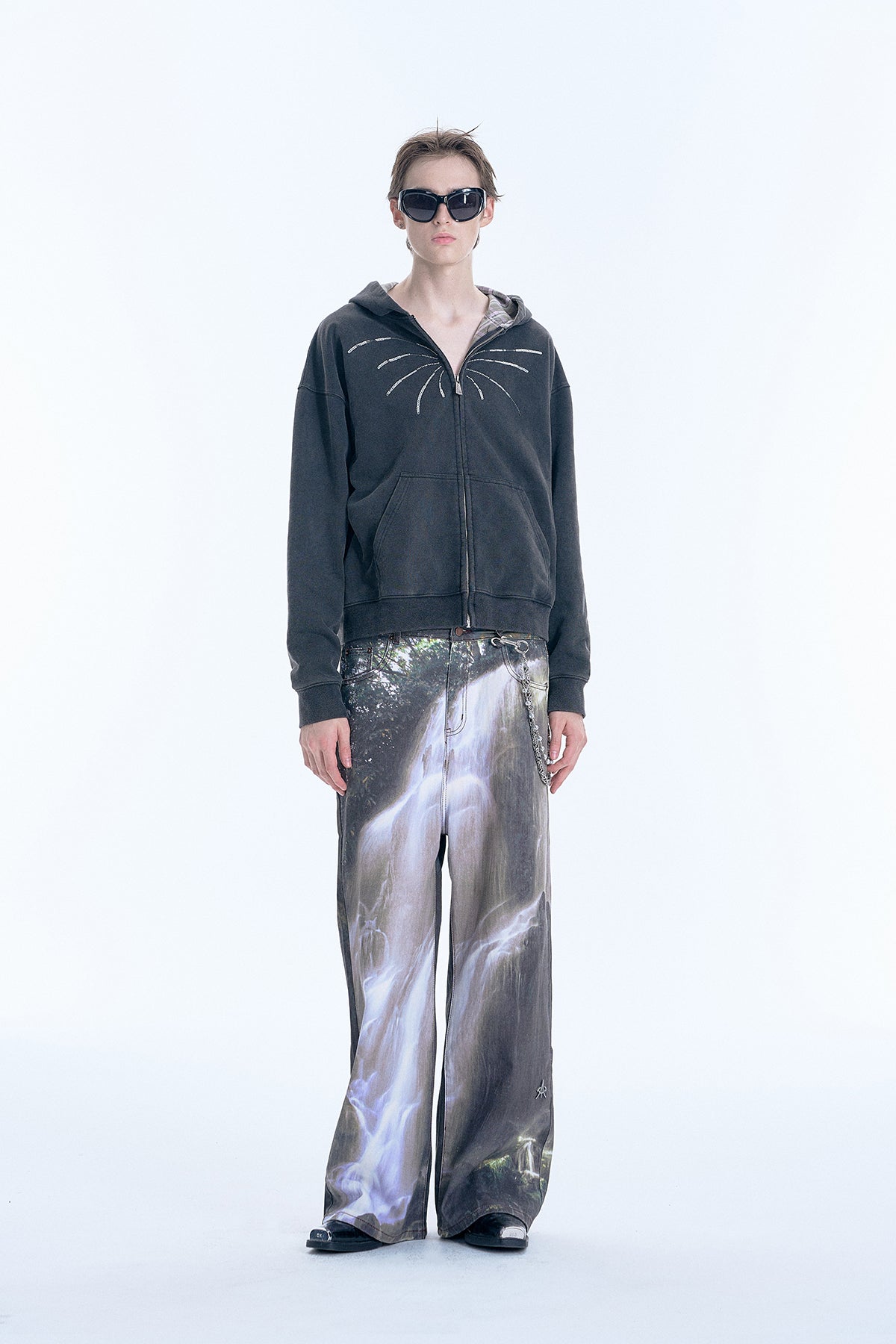 Firework Sequin Distressed Double Zip - Up Hoodie - COPPING THREADS - APRIORITY