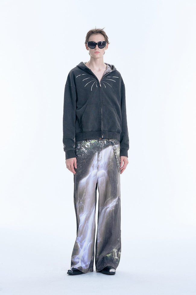 Firework Sequin Distressed Double Zip - Up Hoodie - COPPING THREADS - APRIORITY Hover Image