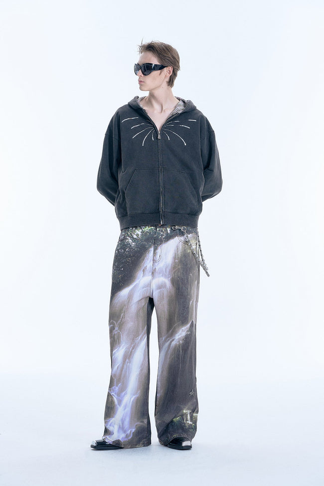 Firework Sequin Distressed Double Zip-Up Hoodie Main Image