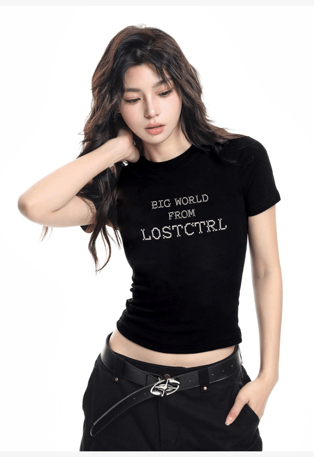 Fitted Cross - Stitch Lettering Crop Tee - COPPING THREADS - LOSTCTRL