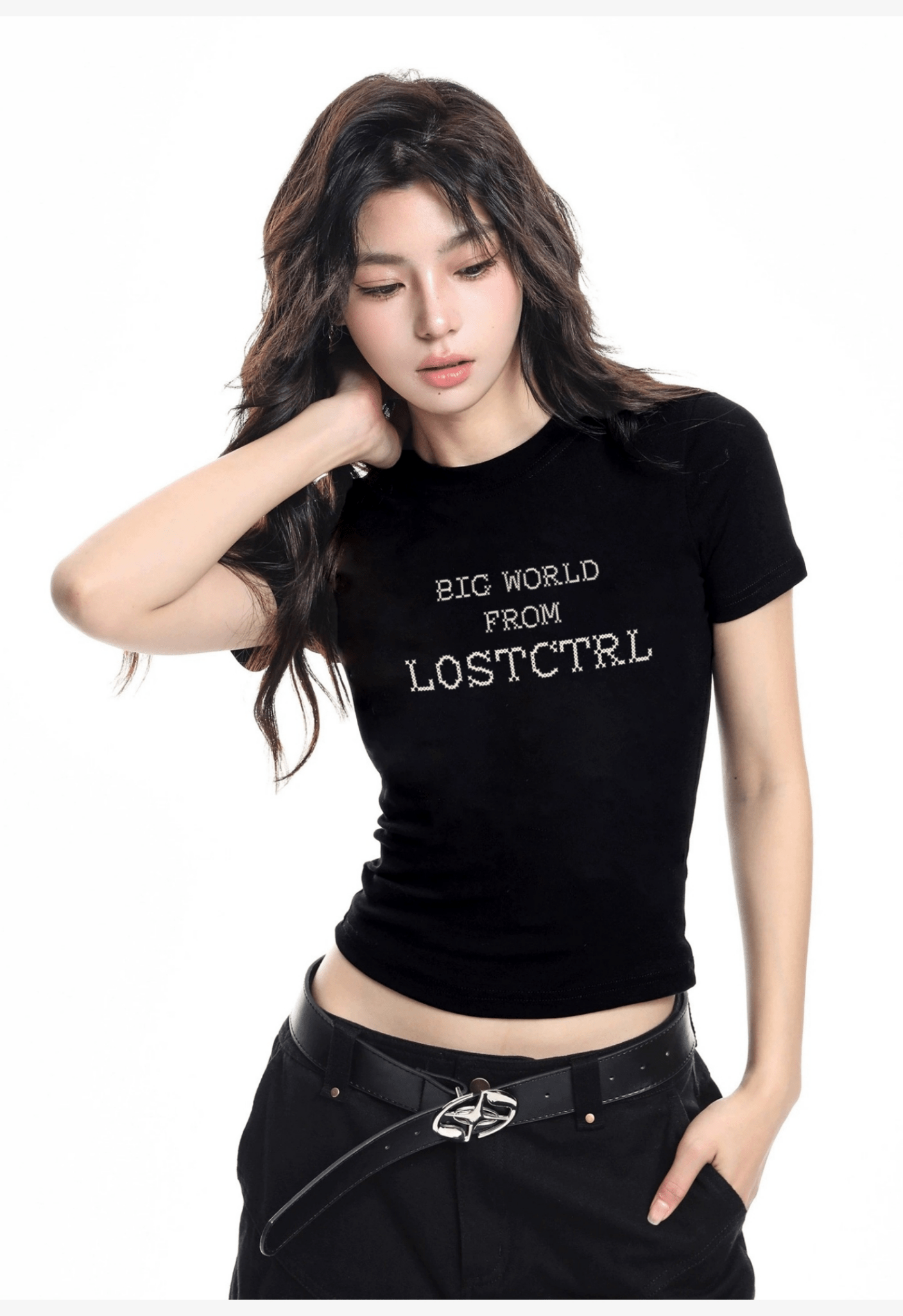 Fitted Cross - Stitch Lettering Crop Tee - COPPING THREADS - LOSTCTRL