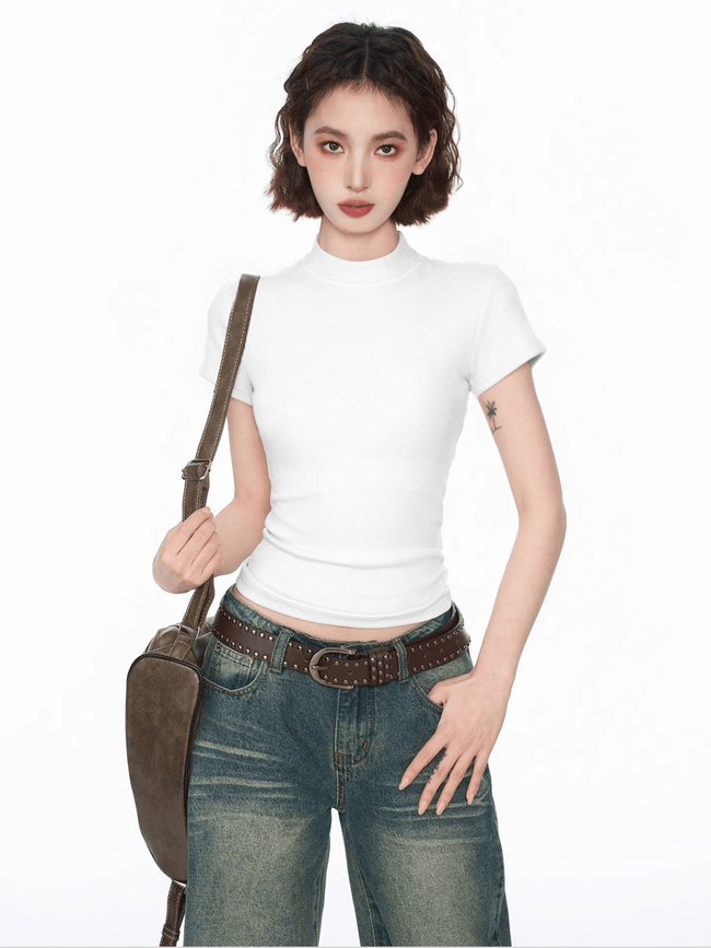 Fitted Mock Neck Knit Tee Main Image