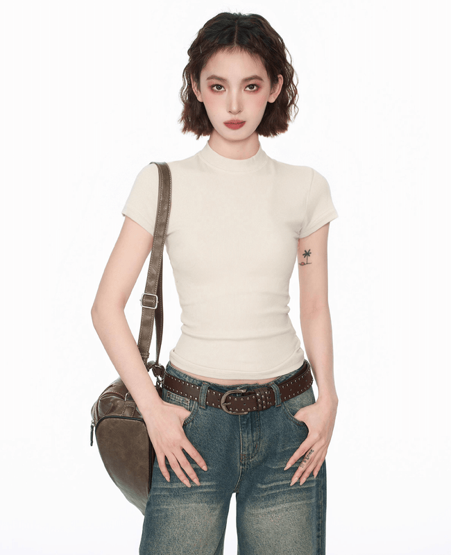 Fitted Mock Neck Knit Tee - COPPING THREADS - CT Select Hover Image