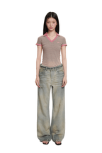 Fitted Vintage Stripe V - Neck Polo Tee - COPPING THREADS - MOROMORO