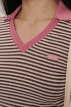 Fitted Vintage Stripe V - Neck Polo Tee - COPPING THREADS - MOROMORO
