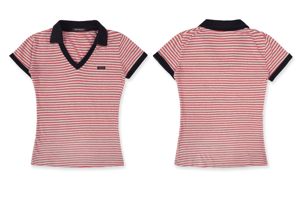 Fitted Vintage Stripe V - Neck Polo Tee - COPPING THREADS - MOROMORO