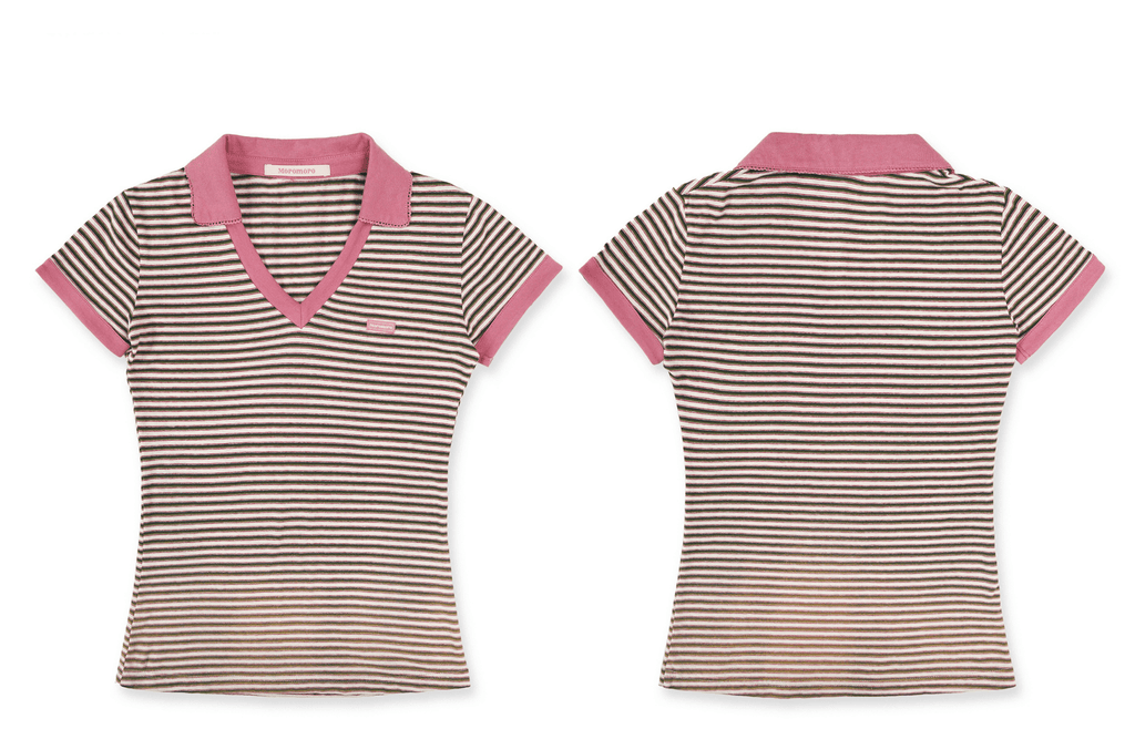 Fitted Vintage Stripe V - Neck Polo Tee - COPPING THREADS - MOROMORO