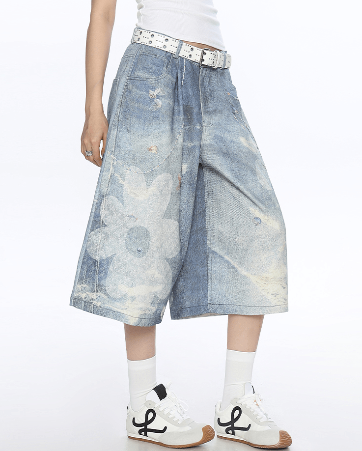 Floral Chain Print Denim Shorts - COPPING THREADS - CT Select