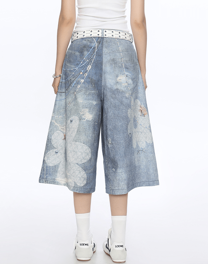 Floral Chain Print Denim Shorts - COPPING THREADS - CT Select