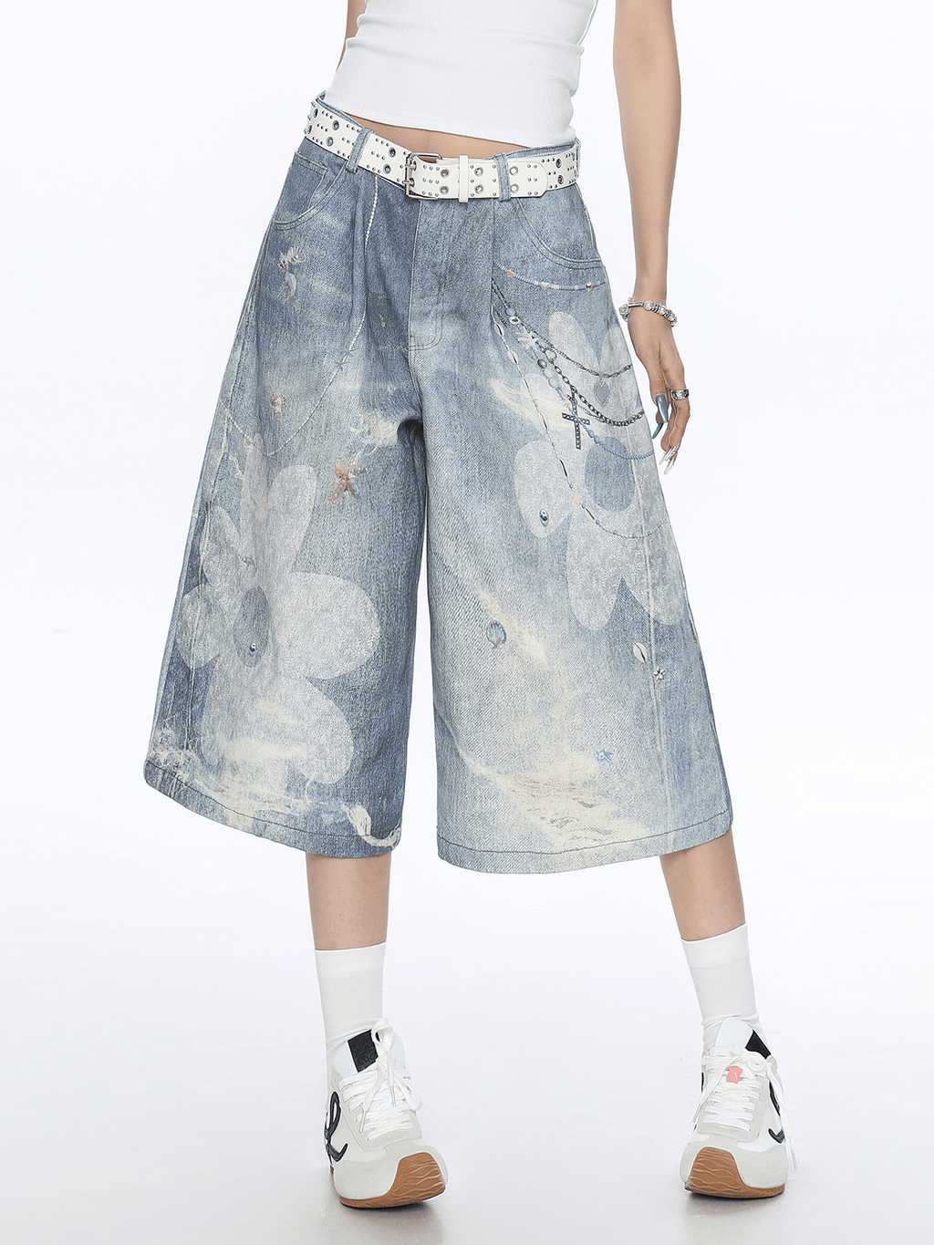 Floral Chain Print Denim Shorts - COPPING THREADS - CT Select