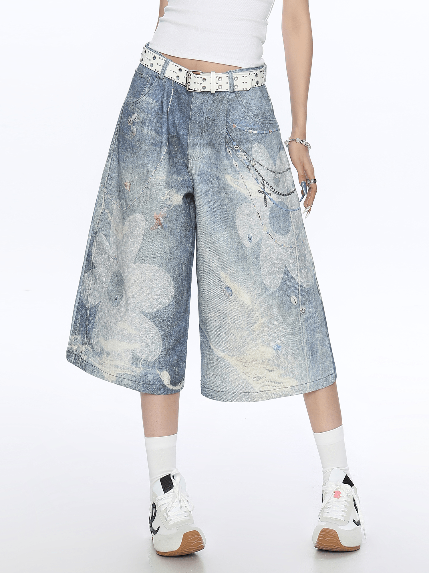 Floral Chain Print Denim Shorts - COPPING THREADS - CT Select