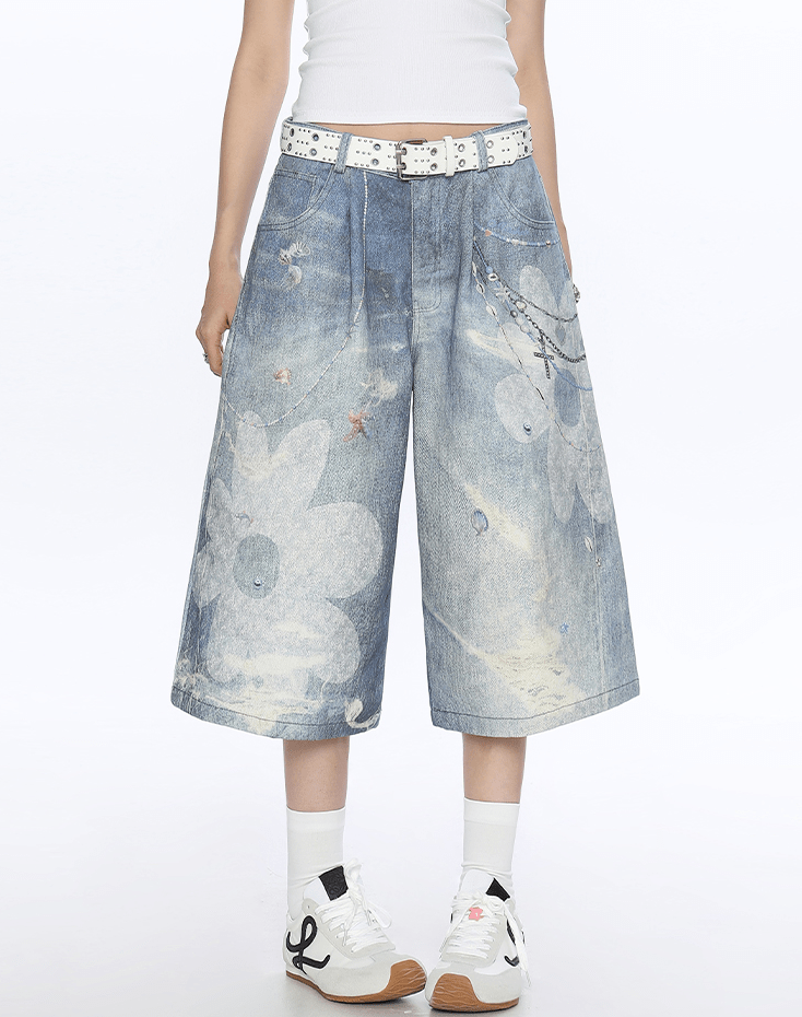 Floral Chain Print Denim Shorts - COPPING THREADS - CT Select