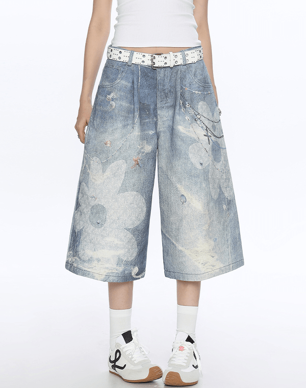 Floral Chain Print Denim Shorts - COPPING THREADS - CT Select